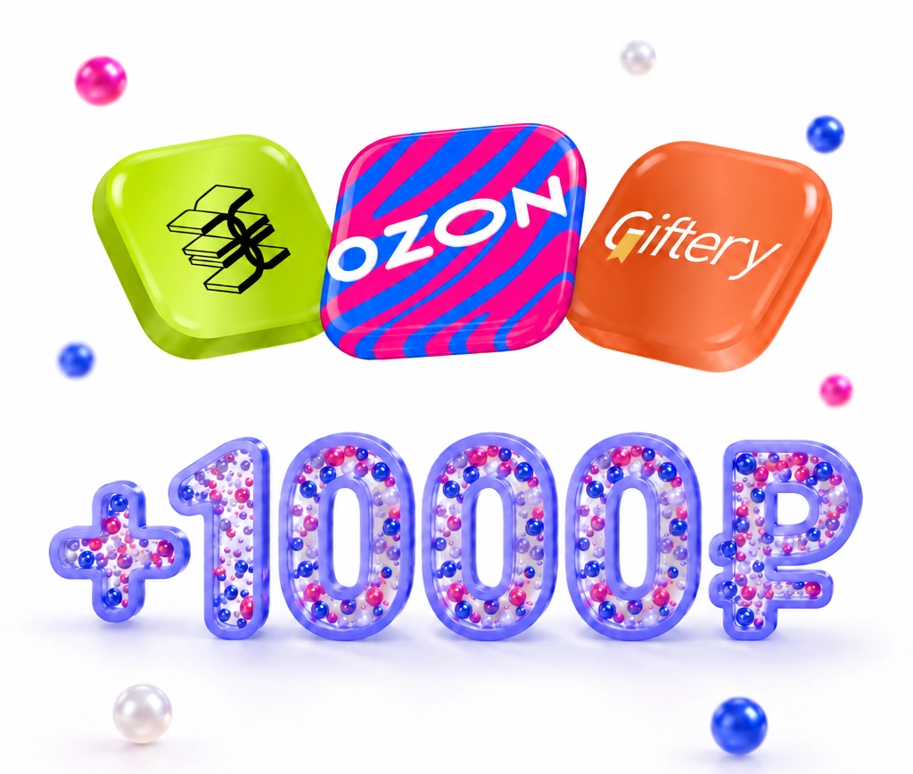 Сертификаты Ozon, Золотое Яблоко и Гифтери на 1 000 ₽